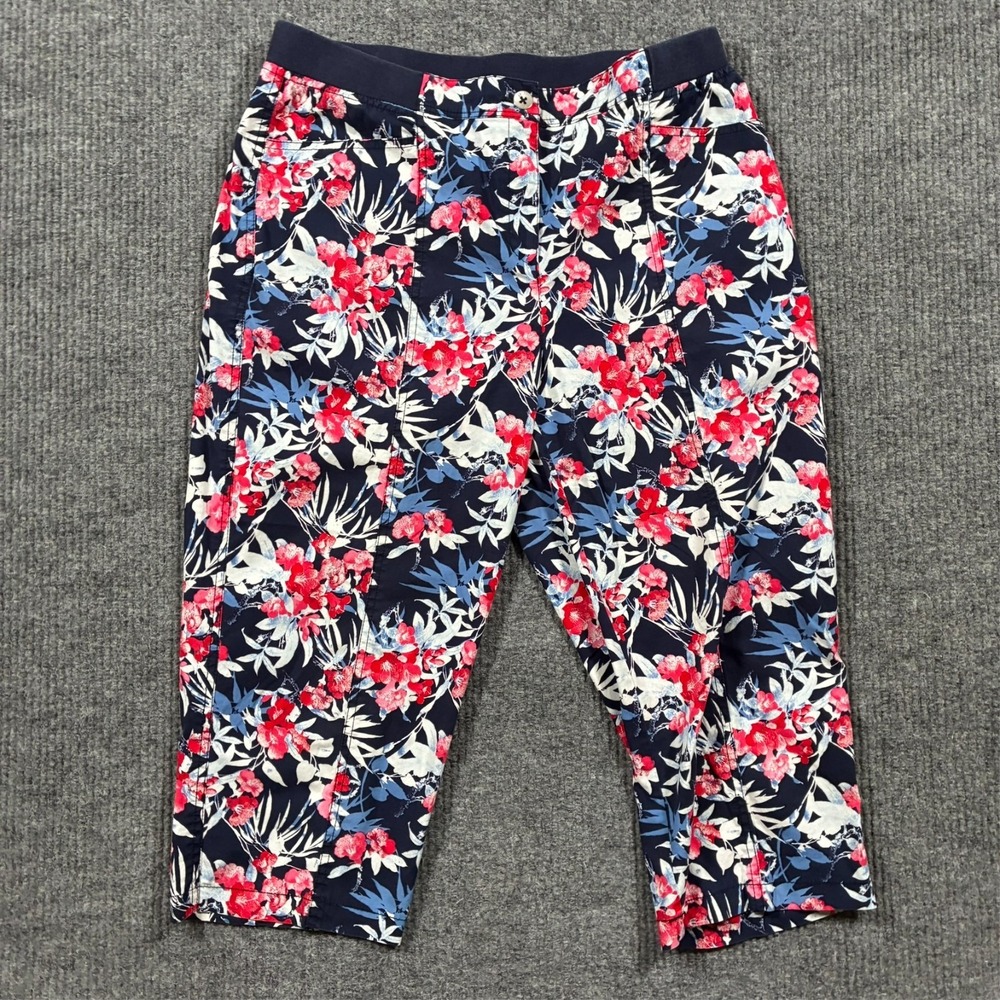 Chico's Womens Capri Pants Size 2 Floral Casual Waist Stretch High Rise